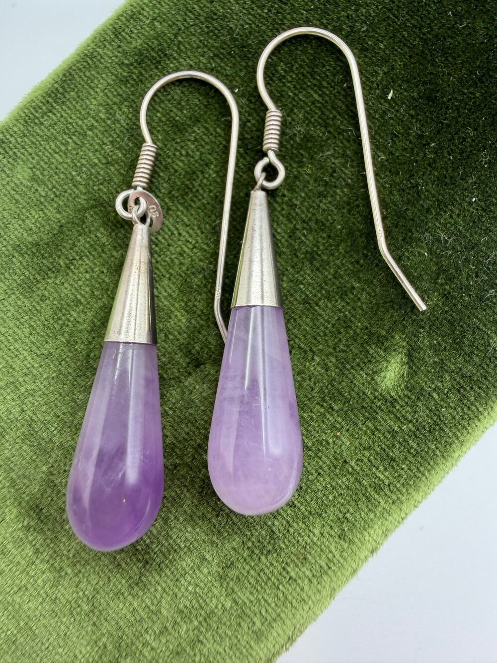 teardrop Chevron Amethyst gemstones solid Sterling Silver